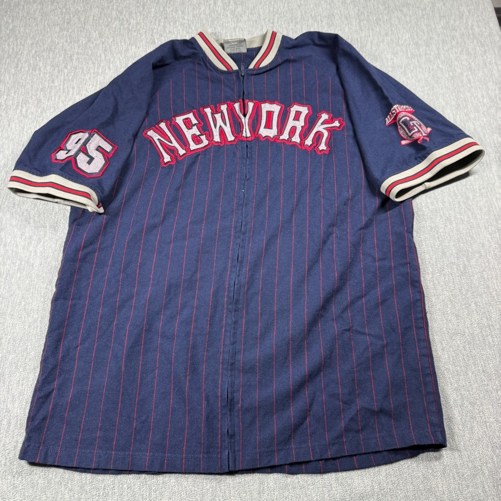 Cybertek Jersey Mens Large Navy Blue Vintage 90s New York Pinstripe Full Zip Tee